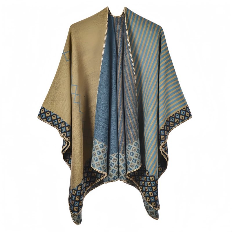 Chal de Rayas con Patrón de Diamante Tibetano Tibetan Diamond Pattern Striped Shawl