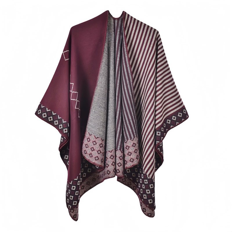 Chal de Rayas con Patrón de Diamante Tibetano Tibetan Diamond Pattern Striped Shawl