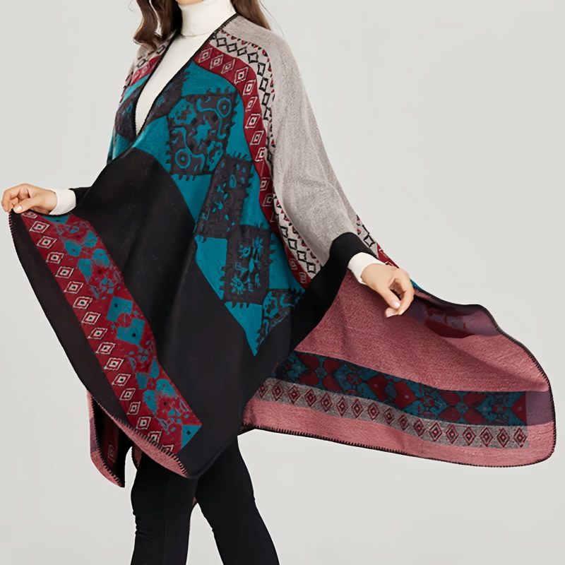 Chaleco Cálido con Patrón de Diamante Tibetano Tibetan Diamond Pattern Warm Shawl