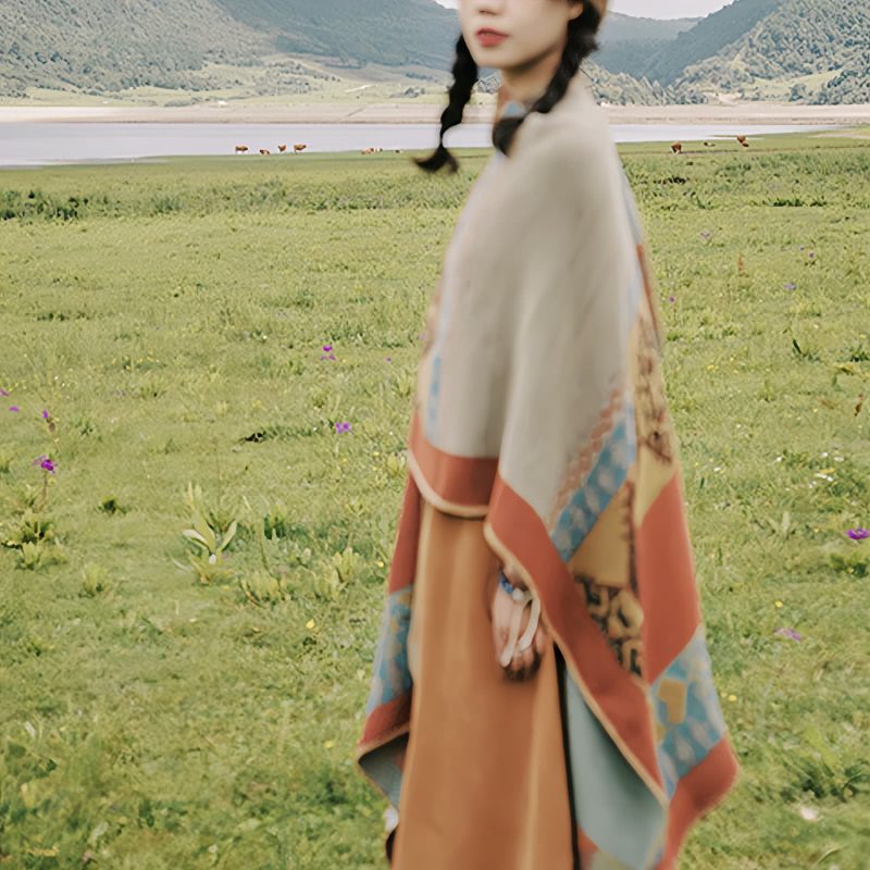 Chaleco Cálido con Patrón de Diamante Tibetano Tibetan Diamond Pattern Warm Shawl