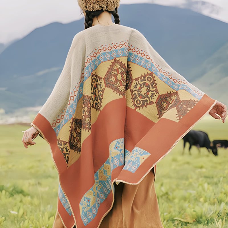 Chaleco Cálido con Patrón de Diamante Tibetano Tibetan Diamond Pattern Warm Shawl