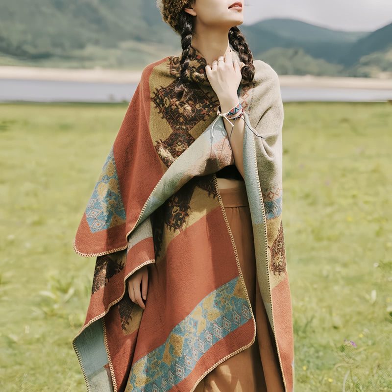 Chaleco Cálido con Patrón de Diamante Tibetano Tibetan Diamond Pattern Warm Shawl