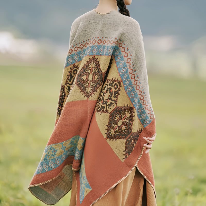 Chaleco Cálido con Patrón de Diamante Tibetano Tibetan Diamond Pattern Warm Shawl