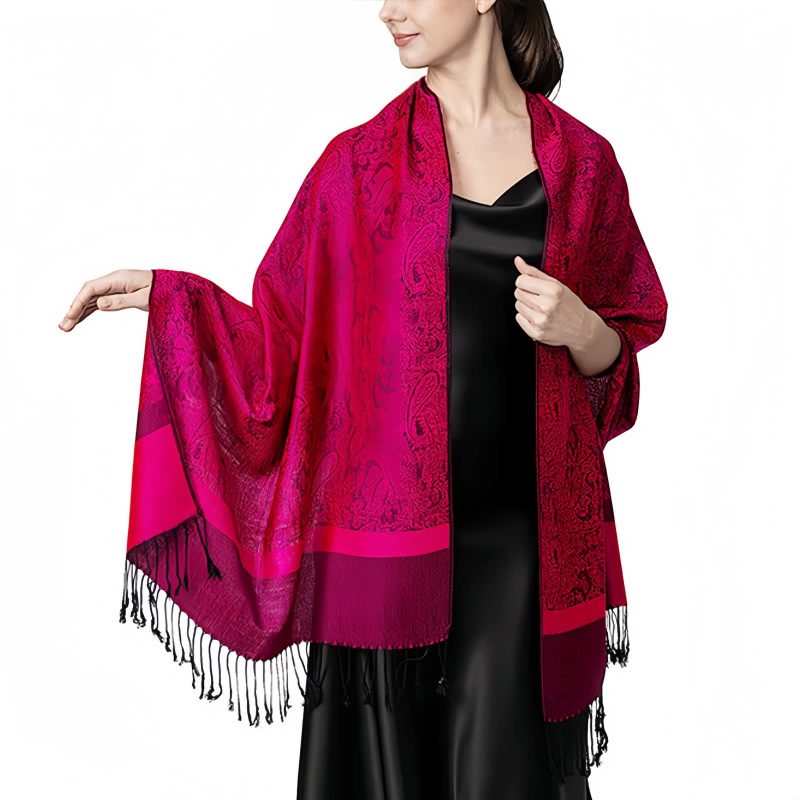Chale Tibetano con Borlas Jacquard Tibetan Jacquard Tassel Shawl