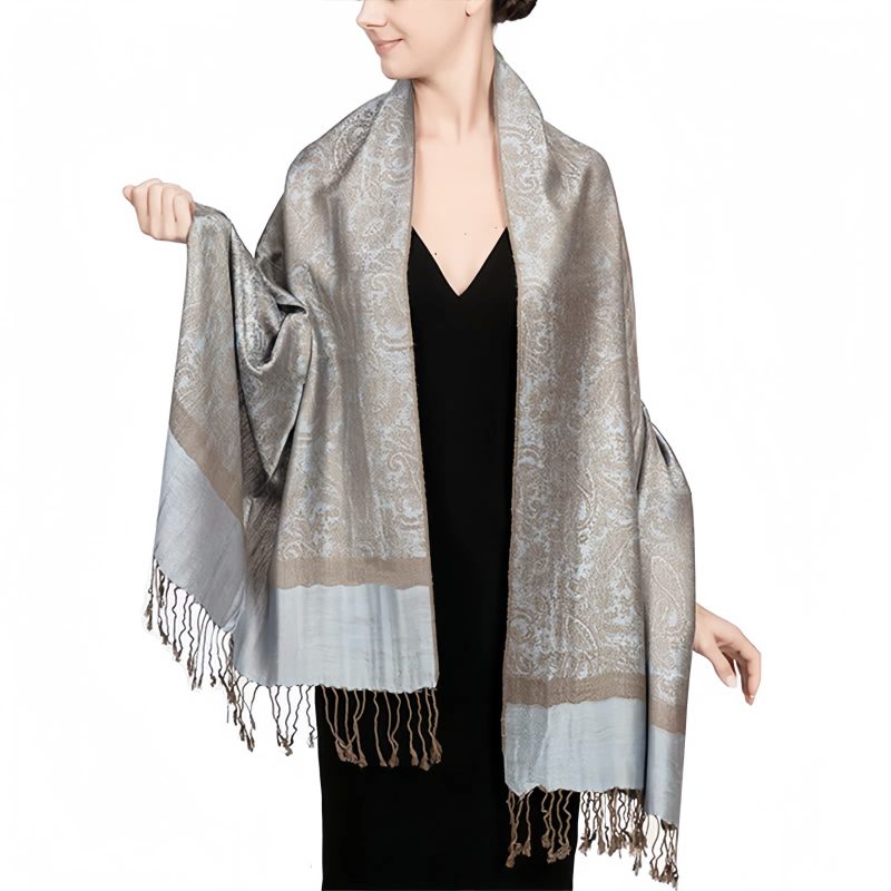 Chale Tibetano con Borlas Jacquard Tibetan Jacquard Tassel Shawl