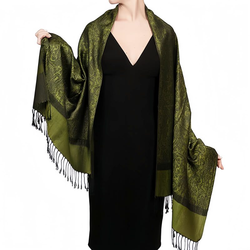 Chale Tibetano con Borlas Jacquard Tibetan Jacquard Tassel Shawl