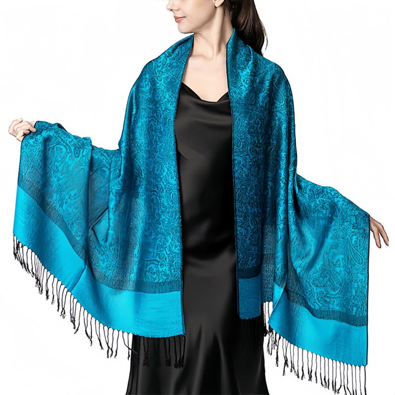 Chale Tibetano con Borlas Jacquard Tibetan Jacquard Tassel Shawl