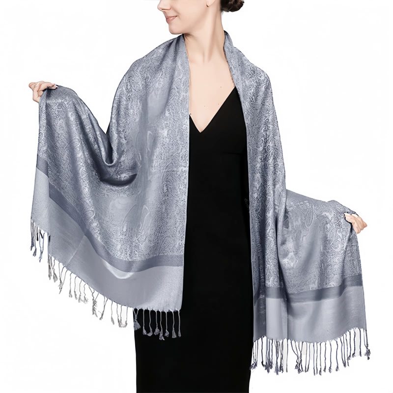 Chale Tibetano con Borlas Jacquard Tibetan Jacquard Tassel Shawl