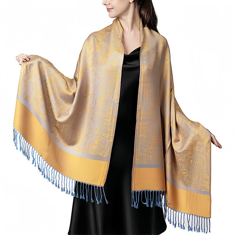 Chale Tibetano con Borlas Jacquard Tibetan Jacquard Tassel Shawl
