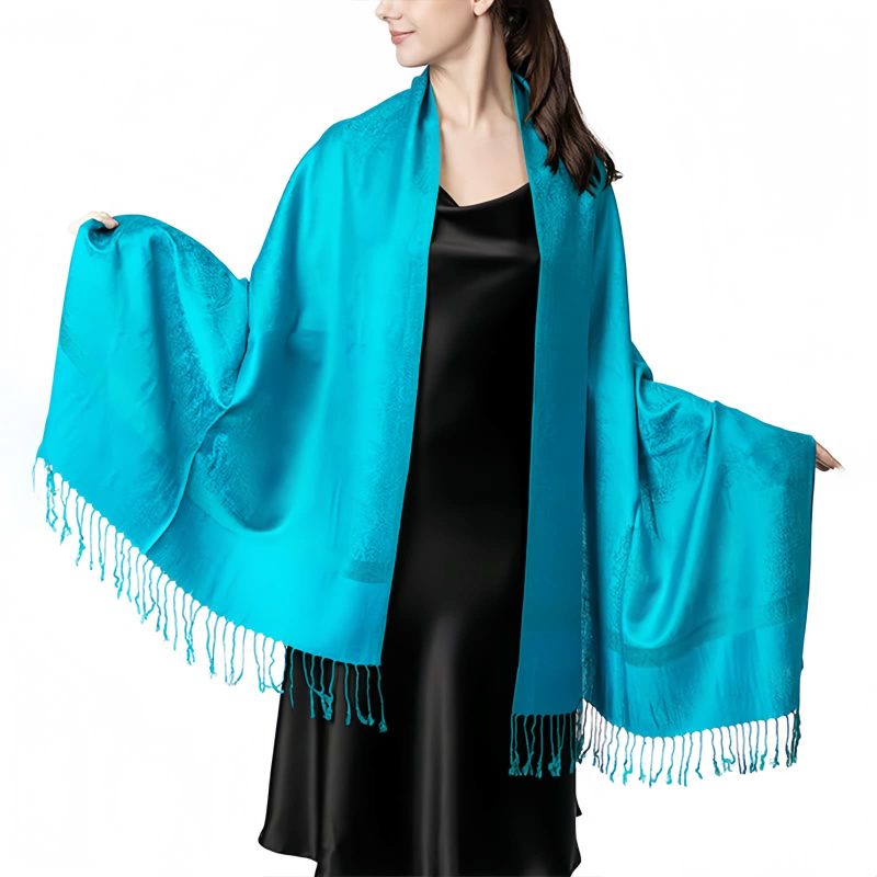 Chale Tibetano con Borlas Jacquard Tibetan Jacquard Tassel Shawl