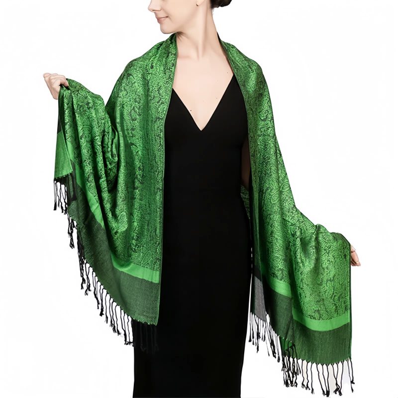 Chale Tibetano con Borlas Jacquard Tibetan Jacquard Tassel Shawl