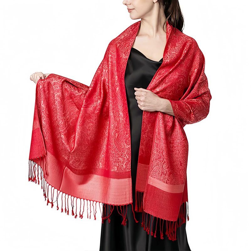 Chale Tibetano con Borlas Jacquard Tibetan Jacquard Tassel Shawl