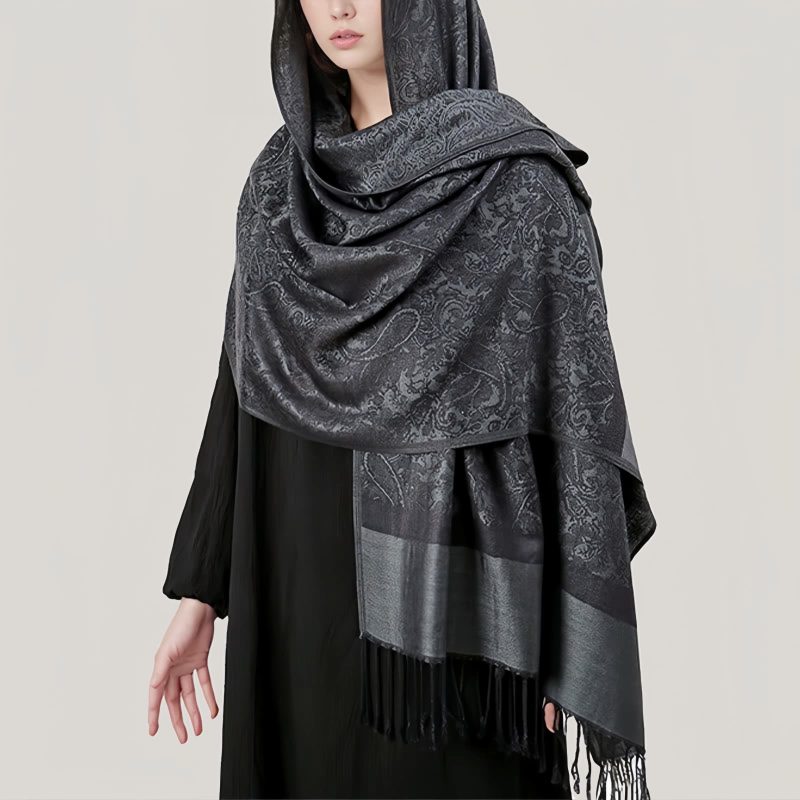 Chale Tibetano con Borlas Jacquard Tibetan Jacquard Tassel Shawl