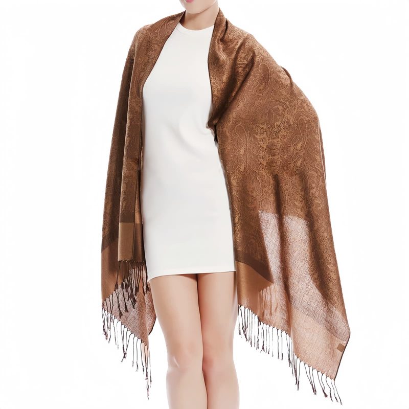 Chale Tibetano con Borlas Jacquard Tibetan Jacquard Tassel Shawl