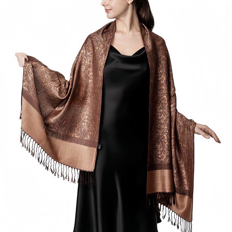 Chale Tibetano con Borlas Jacquard Tibetan Jacquard Tassel Shawl