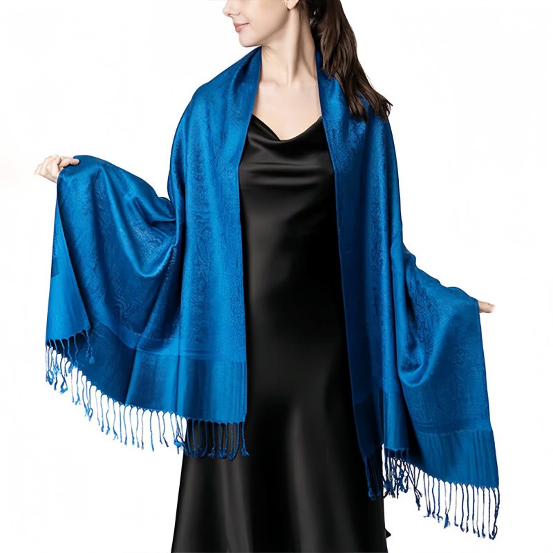 Chale Tibetano con Borlas Jacquard Tibetan Jacquard Tassel Shawl