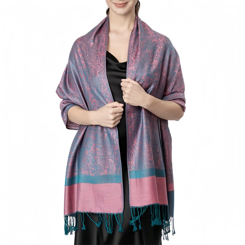 Chale Tibetano con Borlas Jacquard Tibetan Jacquard Tassel Shawl