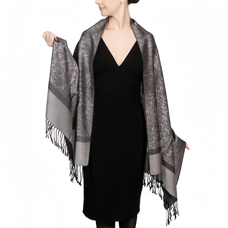 Chale Tibetano con Borlas Jacquard Tibetan Jacquard Tassel Shawl