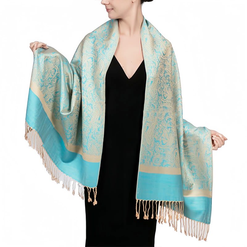 Chale Tibetano con Borlas Jacquard Tibetan Jacquard Tassel Shawl