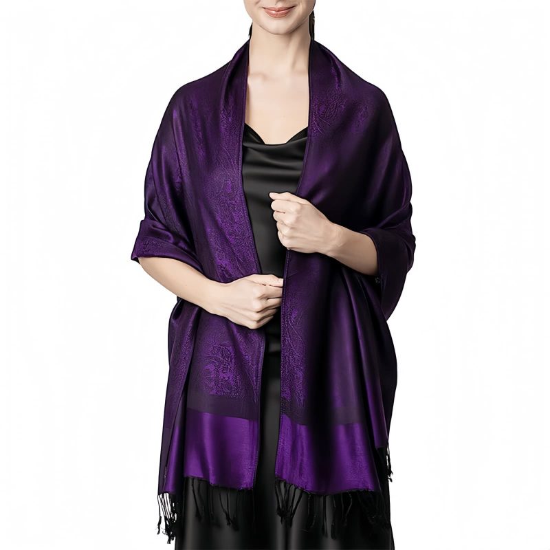 Chale Tibetano con Borlas Jacquard Tibetan Jacquard Tassel Shawl
