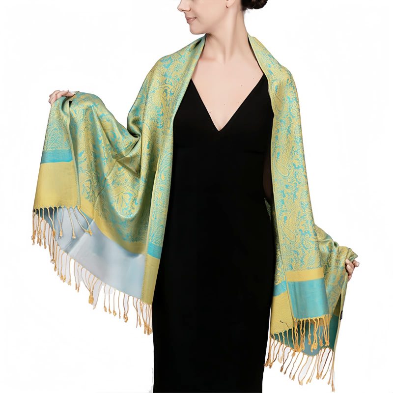Chale Tibetano con Borlas Jacquard Tibetan Jacquard Tassel Shawl
