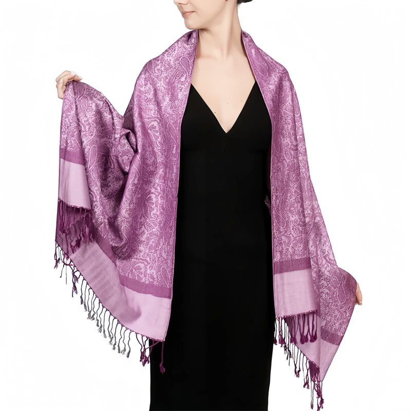 Chale Tibetano con Borlas Jacquard Tibetan Jacquard Tassel Shawl