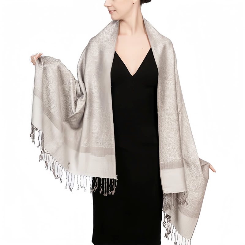 Chale Tibetano con Borlas Jacquard Tibetan Jacquard Tassel Shawl