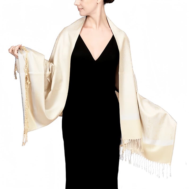 Chale Tibetano con Borlas Jacquard Tibetan Jacquard Tassel Shawl