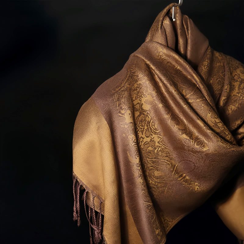 Chale Tibetano con Borlas Jacquard Tibetan Jacquard Tassel Shawl
