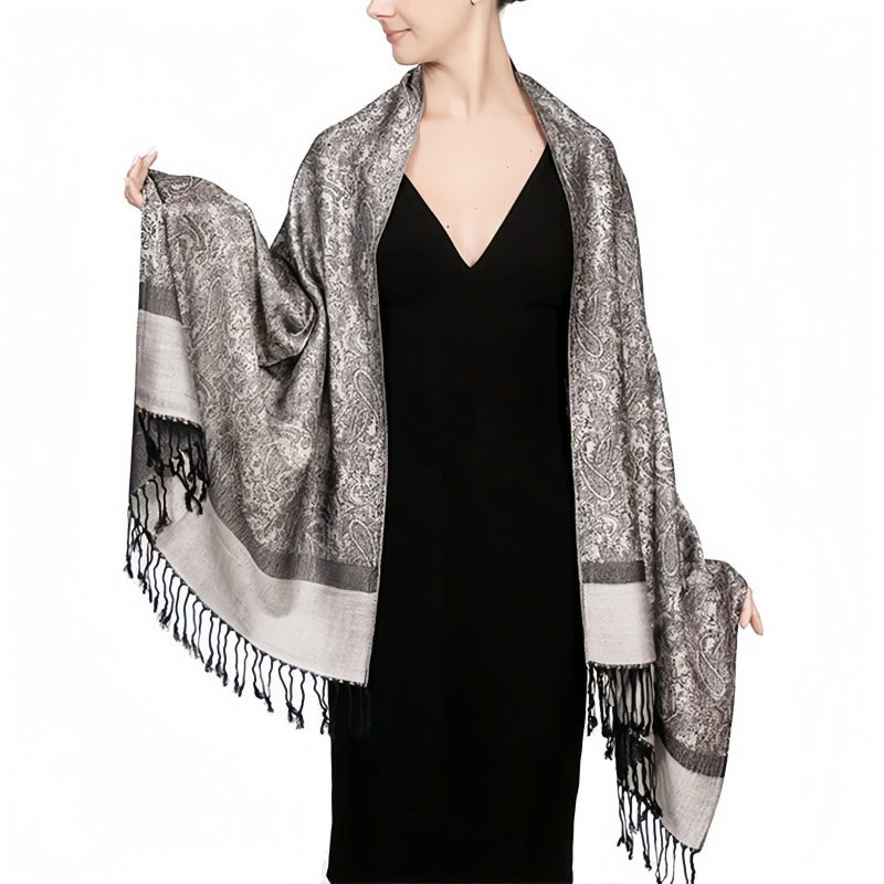 Chale Tibetano con Borlas Jacquard Tibetan Jacquard Tassel Shawl