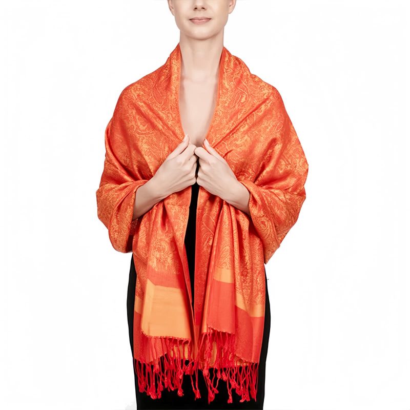 Chale Tibetano con Borlas Jacquard Tibetan Jacquard Tassel Shawl