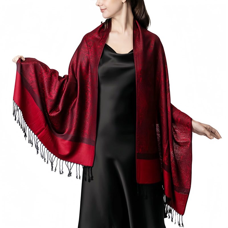 Chale Tibetano con Borlas Jacquard Tibetan Jacquard Tassel Shawl