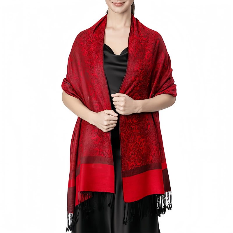 Chale Tibetano con Borlas Jacquard Tibetan Jacquard Tassel Shawl