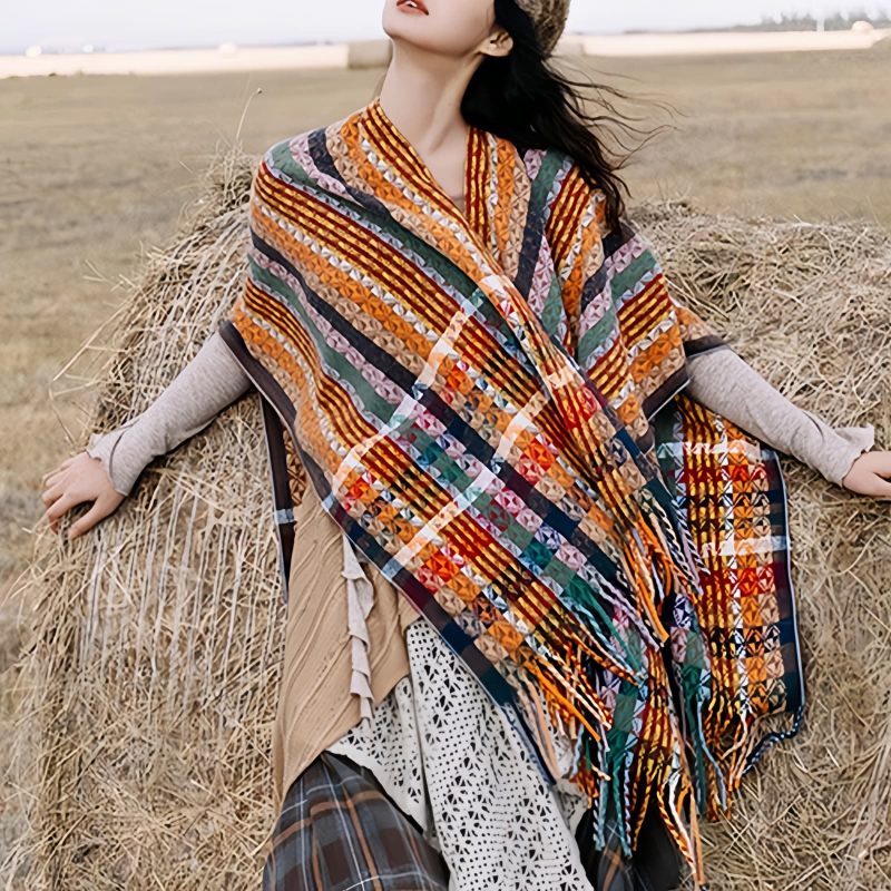 Chale Pañuelo de Rayas Tibetanas de Colores Tibetan Colorful Stripe Shawl Wrap