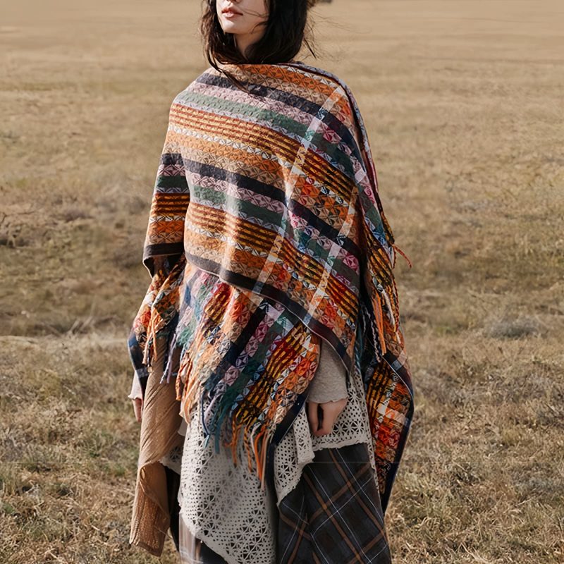 Chale Pañuelo de Rayas Tibetanas de Colores Tibetan Colorful Stripe Shawl Wrap