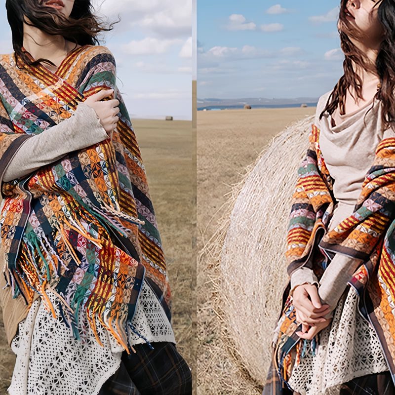 Chale Pañuelo de Rayas Tibetanas de Colores Tibetan Colorful Stripe Shawl Wrap