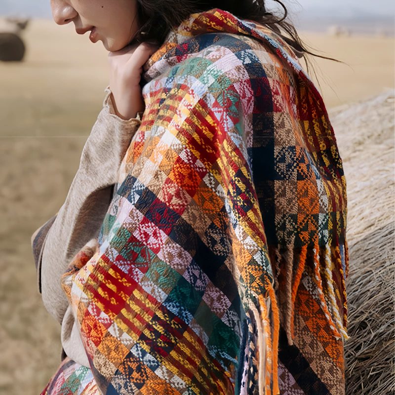 Chale Pañuelo de Rayas Tibetanas de Colores Tibetan Colorful Stripe Shawl Wrap