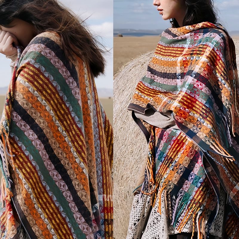 Chale Pañuelo de Rayas Tibetanas de Colores Tibetan Colorful Stripe Shawl Wrap