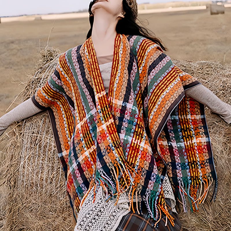 Chale Pañuelo de Rayas Tibetanas de Colores Tibetan Colorful Stripe Shawl Wrap