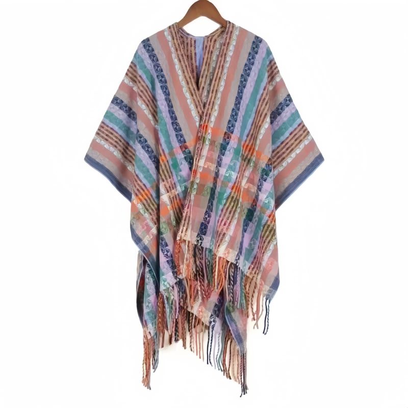 Chale Pañuelo de Rayas Tibetanas de Colores Tibetan Colorful Stripe Shawl Wrap