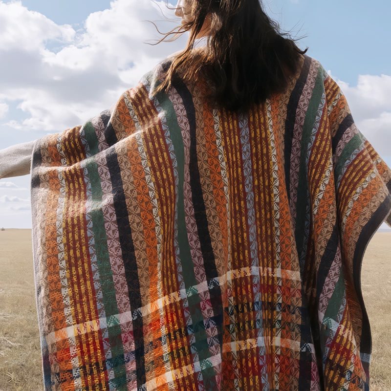 Chale Pañuelo de Rayas Tibetanas de Colores Tibetan Colorful Stripe Shawl Wrap