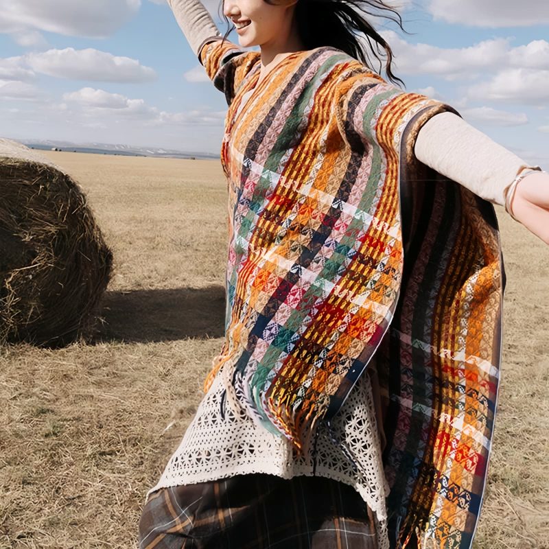 Chale Pañuelo de Rayas Tibetanas de Colores Tibetan Colorful Stripe Shawl Wrap