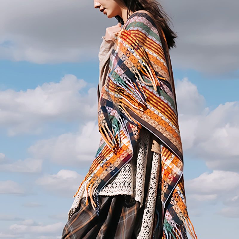 Chale Pañuelo de Rayas Tibetanas de Colores Tibetan Colorful Stripe Shawl Wrap