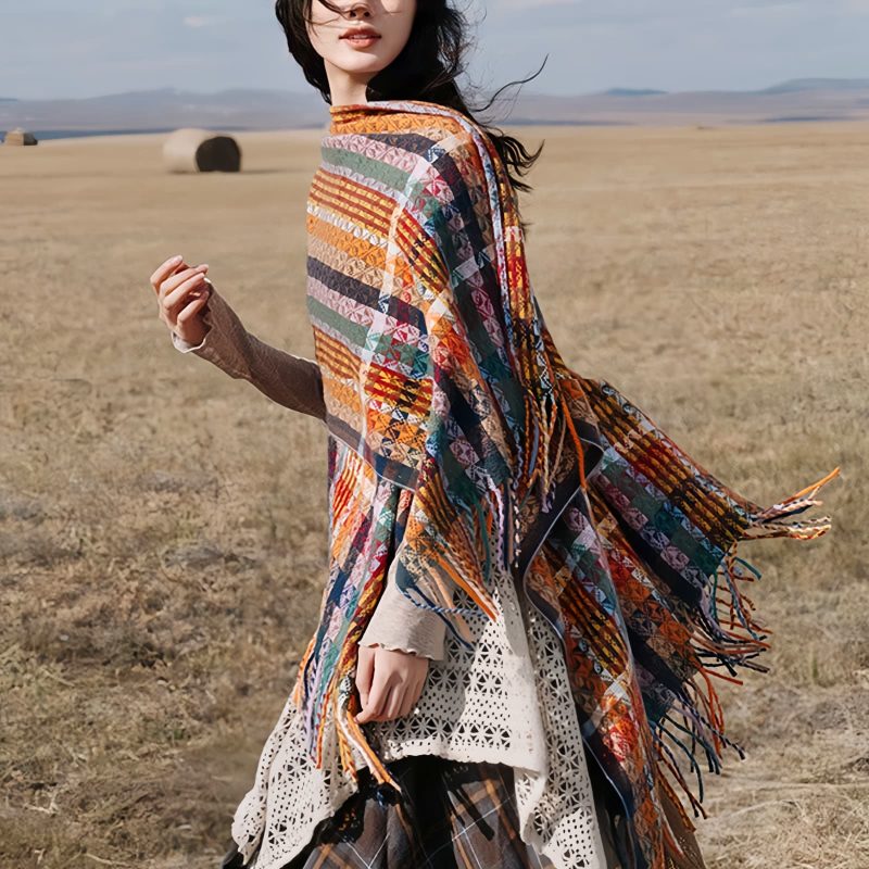 Chale Pañuelo de Rayas Tibetanas de Colores Tibetan Colorful Stripe Shawl Wrap