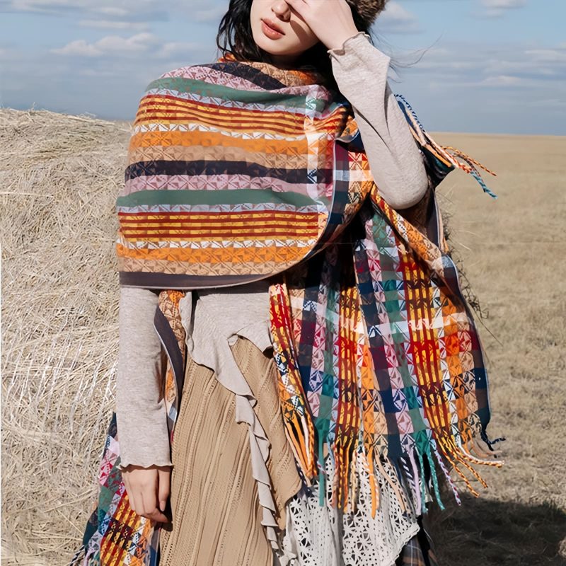 Chale Pañuelo de Rayas Tibetanas de Colores Tibetan Colorful Stripe Shawl Wrap