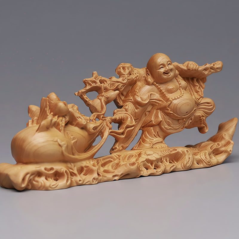 Decoración de Buda Ríe de Madera de Thuja Tibetana Tibetan Thuja Laughing Buddha Wood Decoration