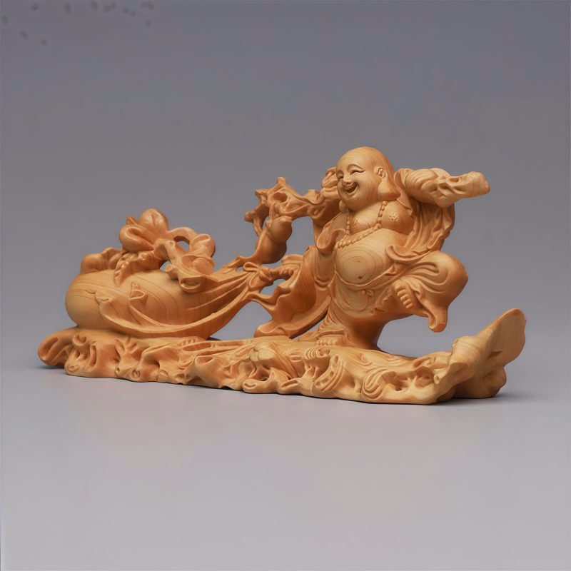 Decoración de Buda Ríe de Madera de Thuja Tibetana Tibetan Thuja Laughing Buddha Wood Decoration