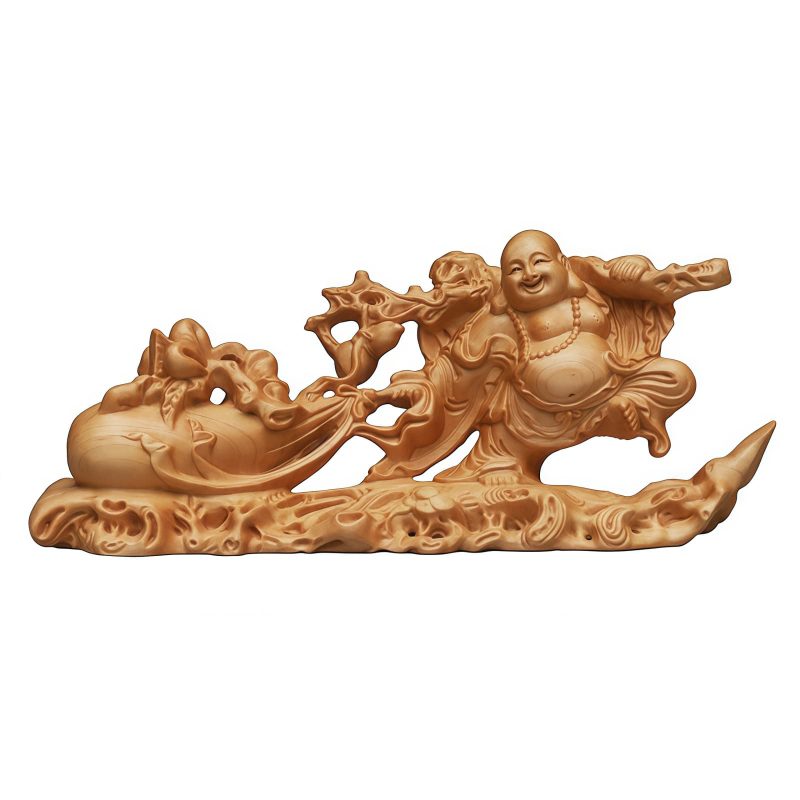 Decoración de Buda Ríe de Madera de Thuja Tibetana Tibetan Thuja Laughing Buddha Wood Decoration