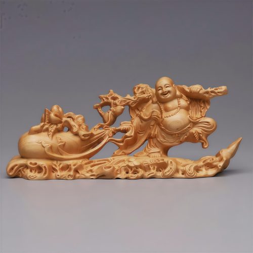 Decoración de Buda Ríe de Madera de Thuja Tibetana Decoración de Buda Ríe de Madera de Thuja Tibetana
