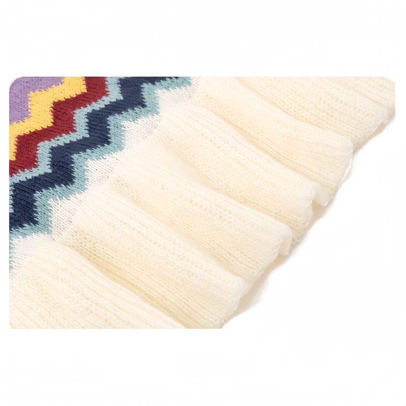 Chale Tibetano con Franjas Onduladas y Borlas Tibetan Wavy Striped Tassel Shawl